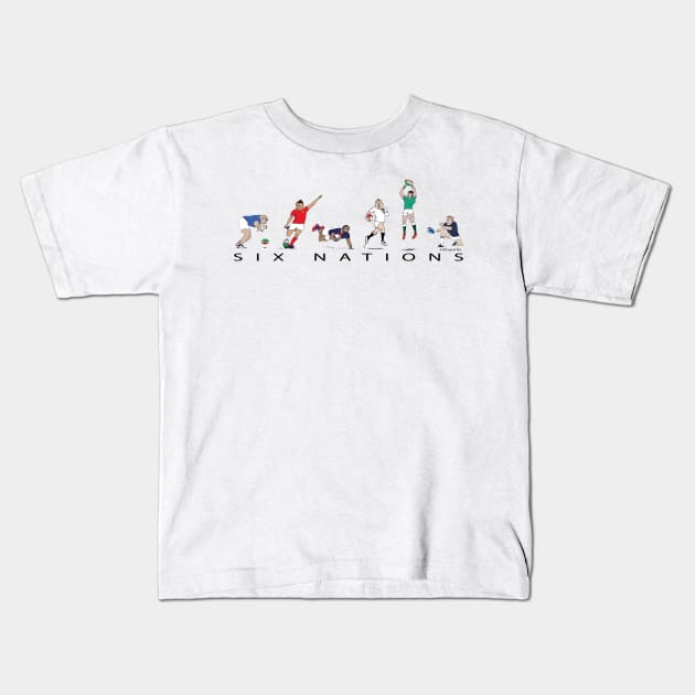 Six Nations rugby players England France Wales Scotland Ireland Italy Kids T-Shirt by dizzycat-biz